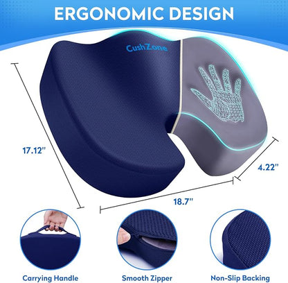 CushZone Seat Cushion, Office Chair Cushions, Car Seat Cushion, Non-Slip Sciatica & Back Coccyx Pain Relief Chair Pad, Memory Foam Pillow for Computer Desk, Wheelchair, Driving Large Size (Blue)