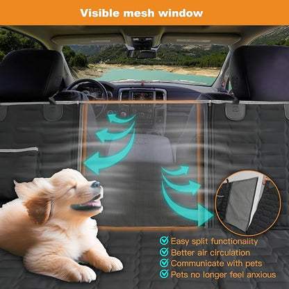 Reliadura Dog Car Seat Cover for Trucks, Waterproof Back Seat Hammock with Mesh Window and Side Flaps, Rear Protector for Ford F150 Ram 1500 Silverado Sierra
