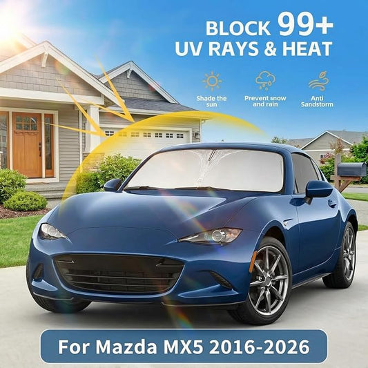 for Mazda MX5 Miata Windshield Sun Shade 2016-2026 Sunshade Front Window Shade Custom Fit MX-5 Miata Accessories Sun Visor Foldable Shade Blocks UV Rays Accessories