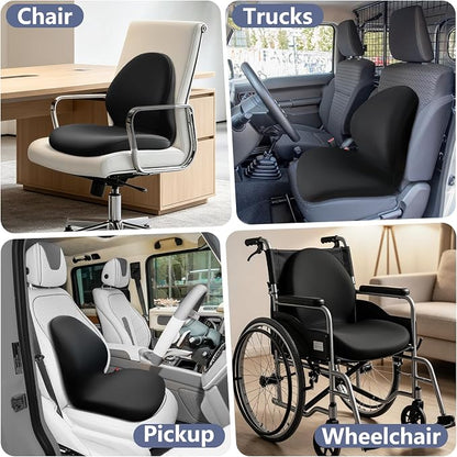 Car Seat Cushion with Lumbar Support Pillow - Memory Foam Driver Seat Cushion for Back & Sciatica Pain Relief, Washable Cover, Non-Slip Bottom for Long Driving, Office Chair & Truck (Black)