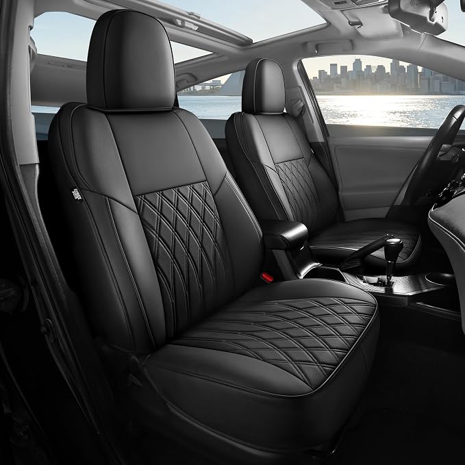 FREESOO Custom Seat Covers for Toyota RAV4 2013 2014 2015 2016 2017 2018, RAV4 Leather Car Seat Covers Interior, RAV 4 SUV Accessories Full Set LE XLE Limited SE Platinum Adventure(No Hybrid), Black