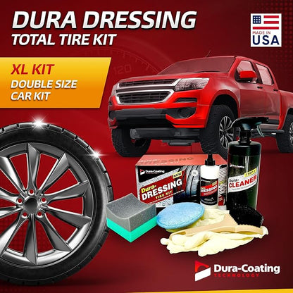 Dura-Dressing XL Total Tire Kit - Double Size Car Kit - Tire Dressing, Cleaning and Restoration Kit for Cars - High Gloss Coating to Renew and Protect Your Tires - Made in USA