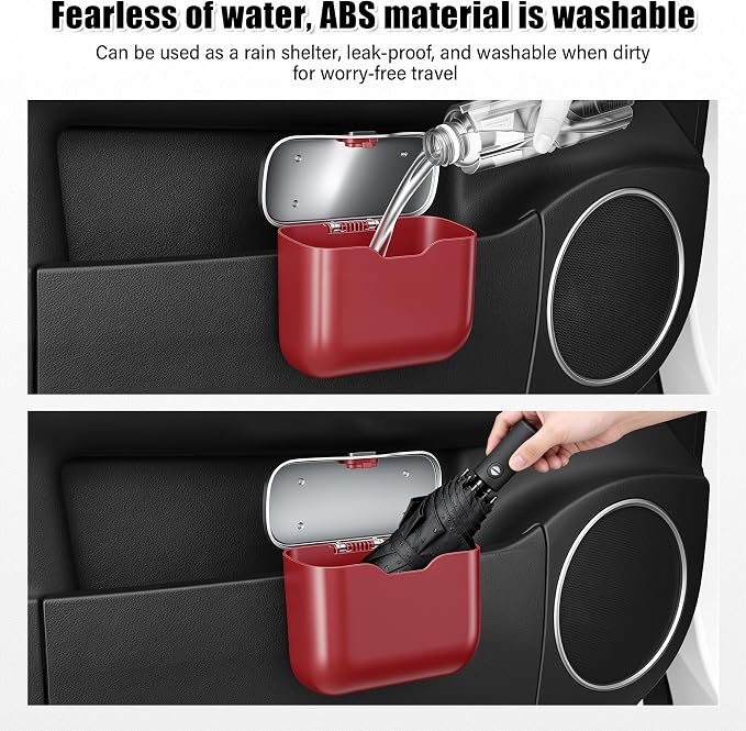UYYE Car Trash Can, Car Garbage Bin with Lid & Handle - Leak-Proof Mini Trash Can for Car, Truck, SUV - Essential Car Accessories for Organization (Red)