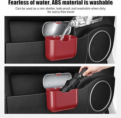 UYYE Car Trash Can, Car Garbage Bin with Lid & Handle - Leak-Proof Mini Trash Can for Car, Truck, SUV - Essential Car Accessories for Organization (Red)