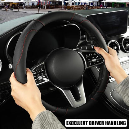 Microfiber Leather Steering Wheel Cover, Breathable, Anti Slip, 13.5 inch to 14 inch, Black