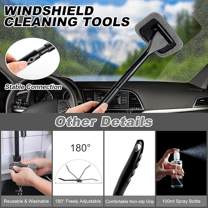 Car Cleaning Kit, Car Vacuum Interior Detailing Cleaner Kit with High Power Handheld Vacuum, Brush Set, Windshield Tool, Duster, Towels, Complete Car Care Tools for Women (Black)