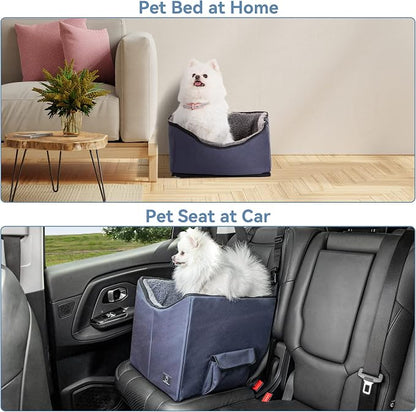 A 4 Pet Dog Car Seat for Small Dog, Booster Travel Pet Seat with Safety Seat Belts & Storage Bags, Portable Comfortable Pet Seat for Dogs Under 25 lbs