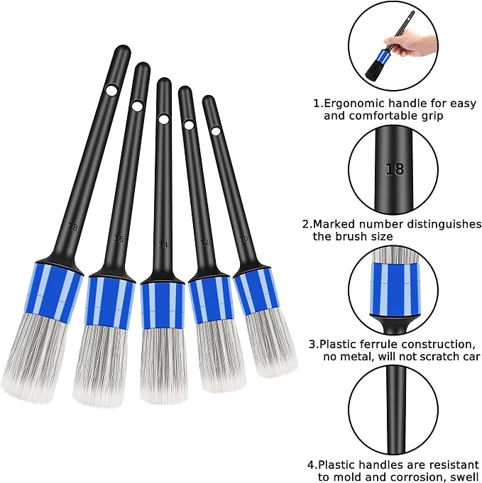 HMPLL 10pcs Car Detailing Kit, Premium Detailing Brush Set Includes 5 Soft Car Detailing Brushes, 3 Wire Brush, 2 Air Vent Brush for Cleaning Car Interior and Exterior Detailing, Blue