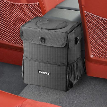 Ryhpez Car Trash Can with Lid - Leakproof Garbage Bin Car Organizer Bag, Foldable Vehicle Trash Bin with Structure Support, Automotive Truck Accessories for Women & Men (2 Gallon/7.5L)
