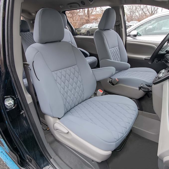 FH Group Custom Fit Car Seat Covers Specifically Made for 2011-2020 Toyota Sienna 7 Seater with Ultraflex Neoprene Water Resistant Automotive Seat Covers - Full Set Solid Gray