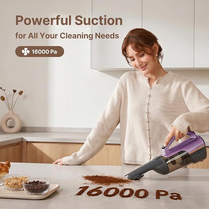 Shop-Vac S4 20V Handheld Vacuum Cordless with Brushless Motor, Rotatable Nozzle, Dual-Speed Powerful 16000 Pa Suction Portable Vacuum for Home & Pet Hair, Wall-Mounted, LED Light, Purple