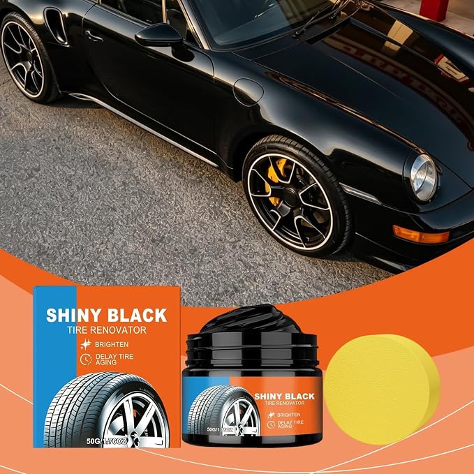 Black Tire Restoration Cream, Tire Cleaning Coating System, 50G Long Lasting Rubber Shine Protection Formula with Deep Finish Design, Compact Wheel Care Kit, Vehicle Detailing Product for Truck RV Use