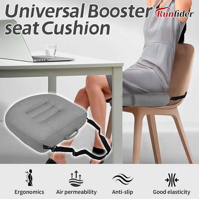 Car Booster Bandage Seat Cushion for Short Adults Thick Breathable Mesh Height Adjustable for Driving, Office & Home Use Universal Fit for Cars, Trucks & Wheelchairs 15.7"x15.7"x4.7"-Gray