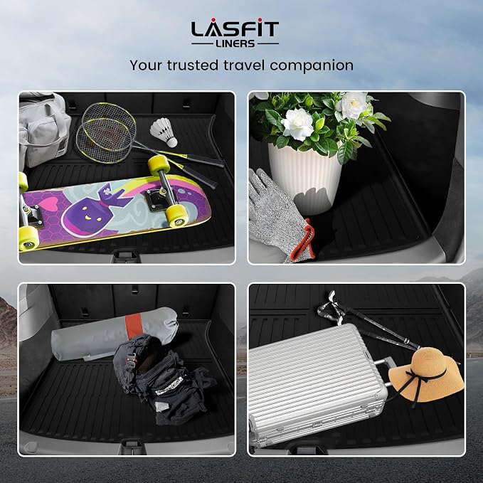 LASFIT 4PCS Front, Rear Trunk Mat & Cargo Mat for Tesla Model Y Juniper 2025 2026, Custom Fit TPE All Weather Cargo Liners Accessories (Not Fit Standard Range)