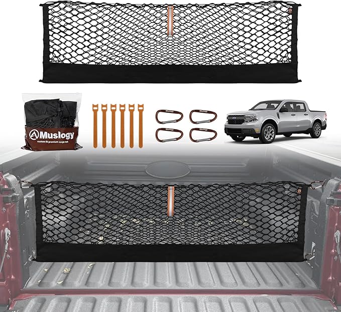 Muslogy for Maverick Cargo Mesh Net Accessories Stretchable Trunk Organizer Cargo Elastic Mesh Bed Net with Hooks Compatible with Ford Maverick XL XLT 2022 2023 2024 2025