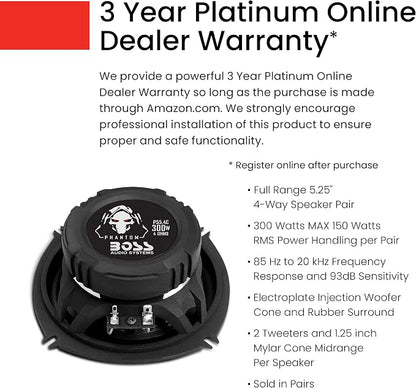 BOSS Audio Systems P55.4C Phantom Series 5.25 Inch Car Stereo Door Speakers - 300 Watts Max, 4 Way, Full Range Audio, Tweeters, Coaxial, Sold in Pairs