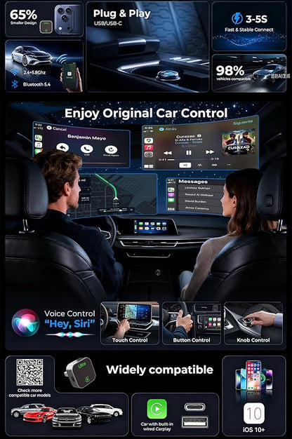 Wireless CarPlay Android Auto Adapter Plug and Play AI Box for Factory Wired