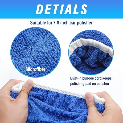Bonsicoky 6 PCS Car Polishing Bonnet Buffing Pad Soft Microfiber Buffing Pad Cover for 7" - 8" Car Polisher, Blue