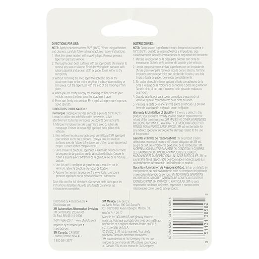 3M Auto Exterior Attachment Tape, 1/4 in x 5 ft, Heavy Duty Double-Sided Automotive Tape for Car Trim, Moldings, Emblems, and Badges (Pack of 24, 38582)