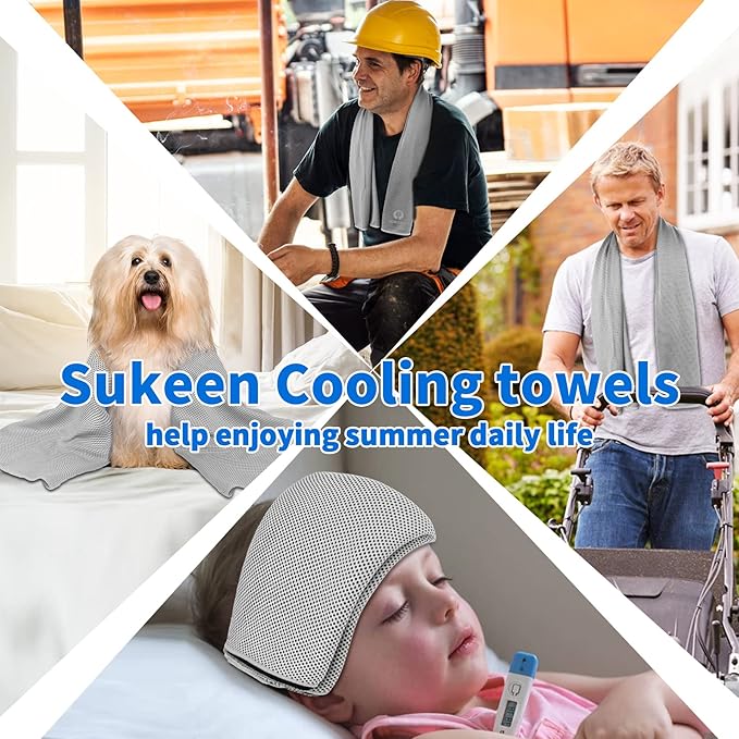 Sukeen 4Pack Cooling Towel (40"x12"),Ice Towel,Soft Breathable Chilly Towel,Microfiber Towel for Yoga,Sport,Running,Gym,Workout,Camping,Fitness,Workout & More Activities
