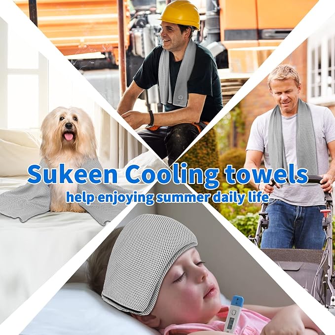 Sukeen [4 Pack Cooling Towels (40"x12"),Ice Towel,Soft Breathable Chilly Microfiber Towel for Yoga,Sport,Running,Gym,Workout,Camping,Fitness,Workout & More Activities