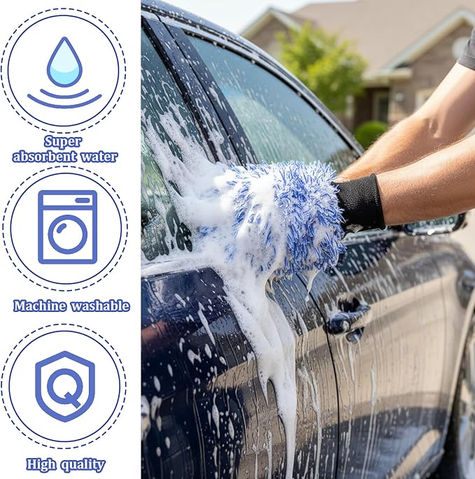 12 Pcs Microfiber Car Wash Mitts, Scratch Free Ultra Absorbent Car Sponge Glove Cleaner Wash Mitts for Car, Wheel Trucks, Home Cleaning, Machine Washable 11"L x 7.5"W (Black and White, Blue and White)