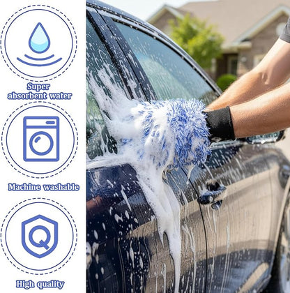 12 Pcs Microfiber Car Wash Mitts, Scratch Free Ultra Absorbent Car Sponge Glove Cleaner Wash Mitts for Car, Wheel Trucks, Home Cleaning, Machine Washable 11"L x 7.5"W (Black and White, Blue and White)