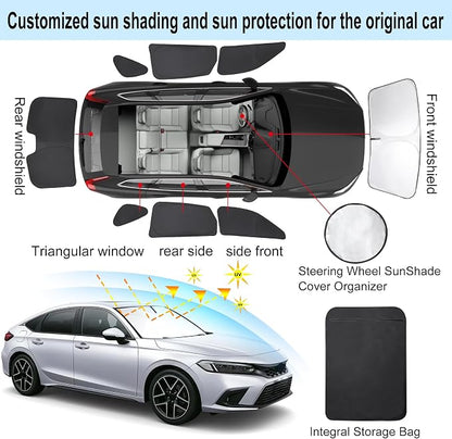 TINGLU Window Shades for 11th Gen Honda Civic (NOT for Hatchback) 2022-2026 Accessories Car Side Full Windows Rear Triangular Windshield Sun Shade Sun UV Rays & Privacy Protection for Camping 8PCS