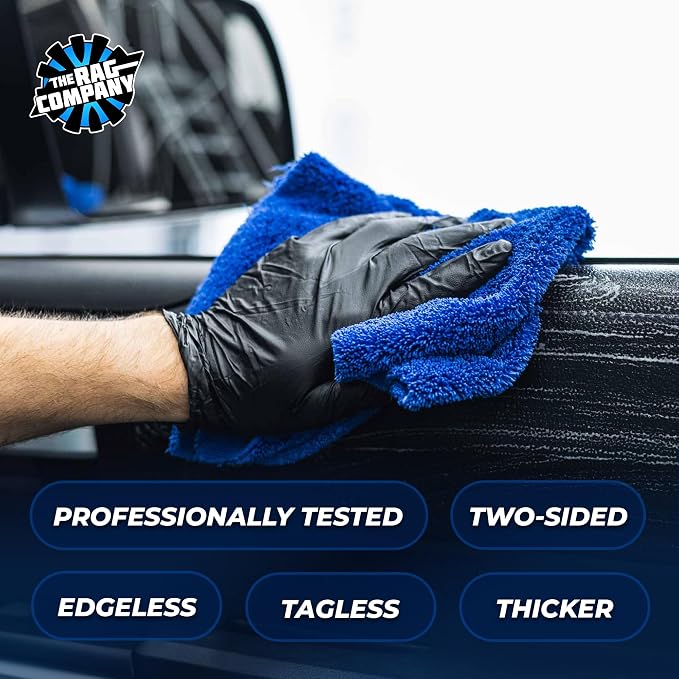 The Rag Company - Creature Edgeless Auto Detailing Towels (10-Pack) Professional 70/30 Blend, Dual-Pile Plush Microfiber, Buffing & Polishing, 420gsm, 16in x 16in, Royal Blue