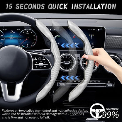 WOCOCN 2pcs Car Steering Wheel Cover,Anti-Skid Carbon Fiber Steering Wheel Protector for Men Women,Multiple Color Options,Universal for Most Car Interiors Accessories (Grey)