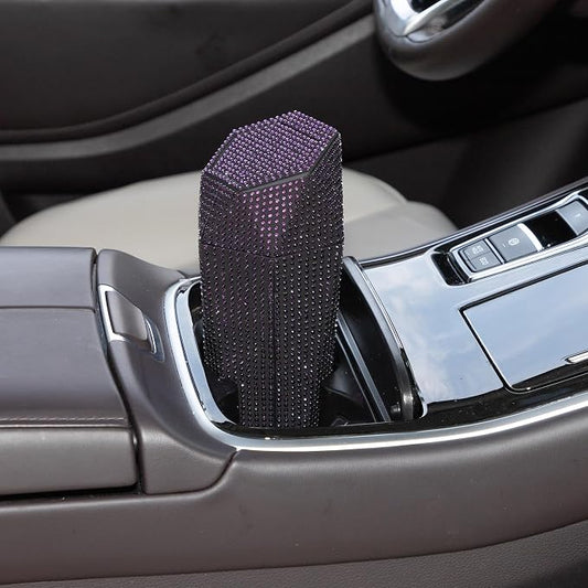 ACROPIX Car Trash Can Trash Bin Rhinestones Portable 3.5" Length 3.1" Width 7.9" Height Purple Rhinestone Plastic