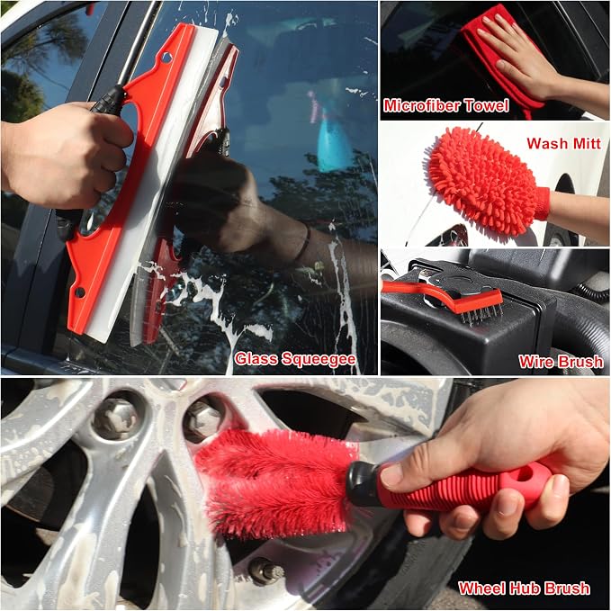 25Pcs Car Detailing Kit with Drill Brushes, Car Cleaning Kit for Interior Exterior, Wheel & Tire Brushes, Polishing Pads for Waxing, Auto Detailing Tools – Gift for Men Dad (25PCS)