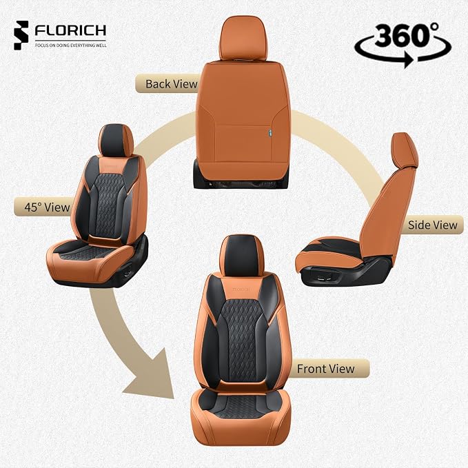 FLORICH Seat Covers, Car Seat Covers Full Set, Luxury Nappa Leather Seat Covers, Breathable and Waterproof Car Seat Protector 5 Seat, Automotive Seat Covers Universal Fit for Most Cars-Brown&Black