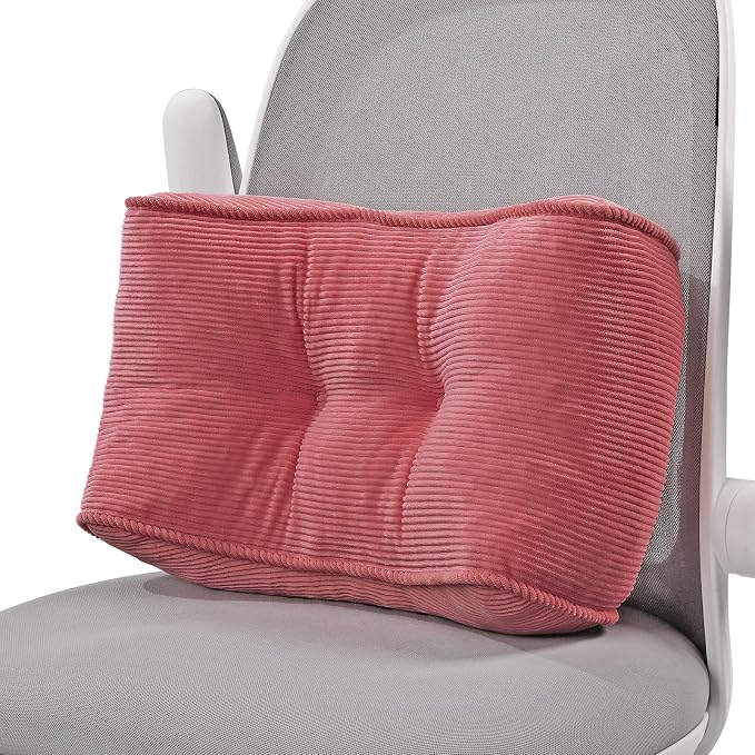 Lumbar Support Pillow for Office Chairs, Bite-Size Natural Latex Foam Back Support Pillow for Lower Back Pain Relief, Soft & Support Corduroy Desk Chair Cushion, M, Pink