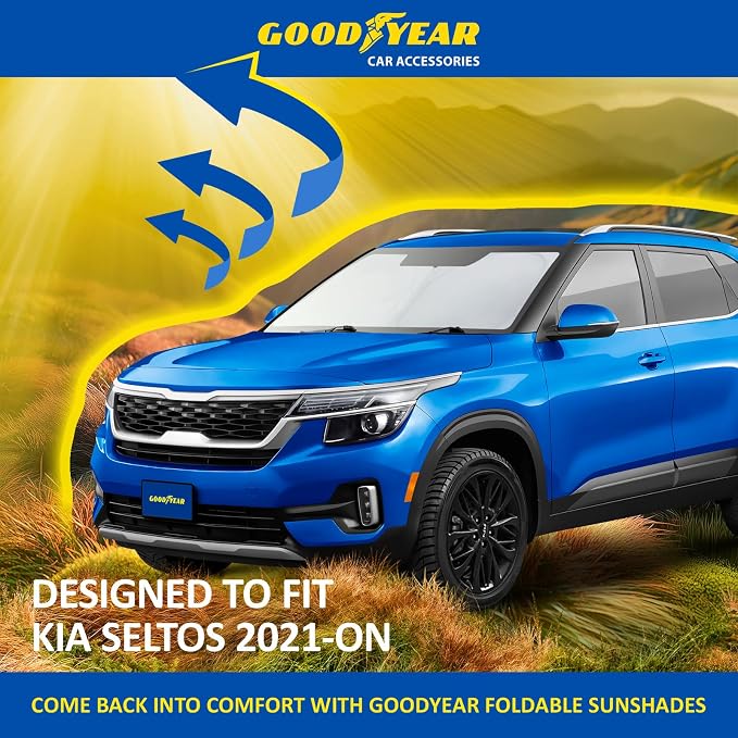Goodyear Foldable Windshield Sunshade for Kia Seltos 2021-2026, Car Accessories, Sunshade Cover, Sun Shade Car Windshield, Window Sun Blocker - GY008234