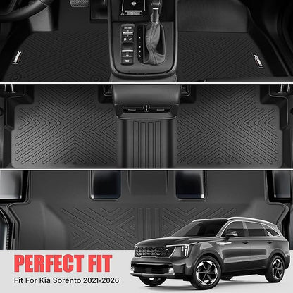 Floor Mats for 2021-2026 Kia Sorento 6&7 Seats (not for Hybrid) Trunk Mat with Backrest Mat All Weather TPE Rubber Cargo Liner Back Seat Cover 3rd Row for 2026 Kia Sorento Accessories