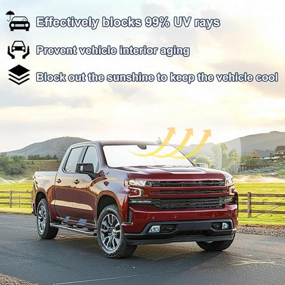 Windshield Sun Shade for 2019-2022 Chevy Silverado/GMC Sierra 1500, 2020-2023 Silverado/Sierra 2500HD 3500HD Foldable Front Window Sunshade UV Heat Block Full Coverage