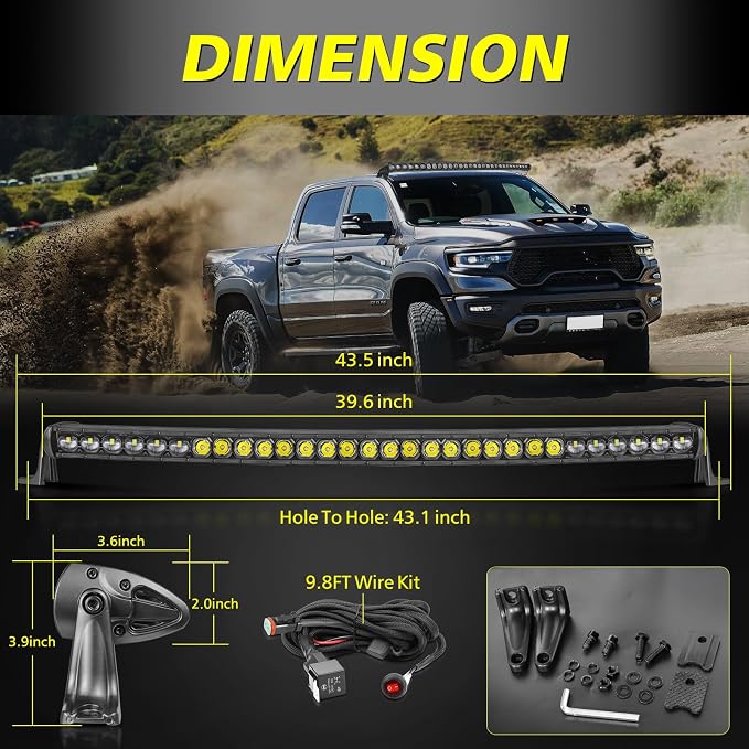 40 Inch Curved Light Bar Kit, AKD Part 210W OSRAM LED Black Series Single Row Light Bar w/Wiring Harness Spot Flood Combo Offroad Driving Slim Curve LED Lights for Trucks SUV UTV Can-am Bronco