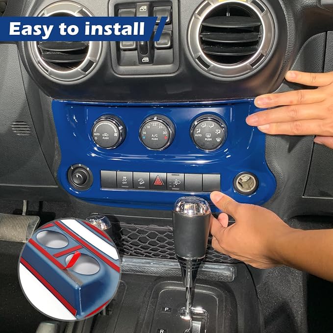RT-TCZ for Jeep JK Blue Dash Accents Radio A/C Controls Cover Trim for Jeep Wrangler JK JKU 2011-2017 ABS Interior Accessories 2pcs