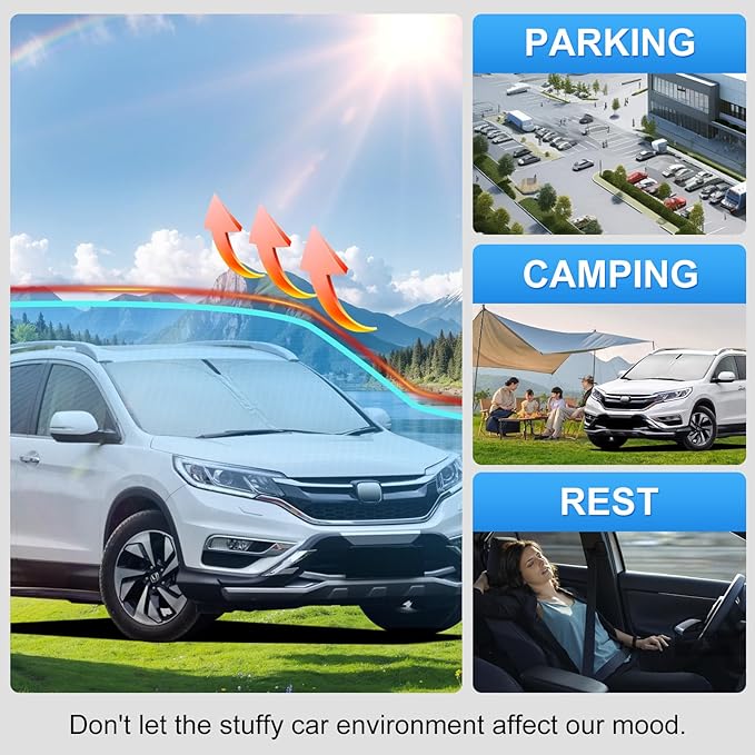Custom Fit Windshield Sun Shade for Honda CRV CR-V 2012-2016 | Perfect Vehicle Fit, Cooler Interior, Blocks UV Rays, Stronger Frame, Easy Fold & Store