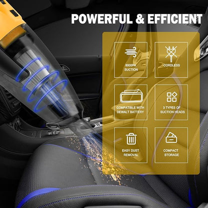 Cordless Vacuum Cleaner Compatible with DEWALT 20V Battery (Battery NOT Included), Handheld Vacuum for Home, Boat, Workshop, Car, Pet Hair, Furniture-Tool Only
