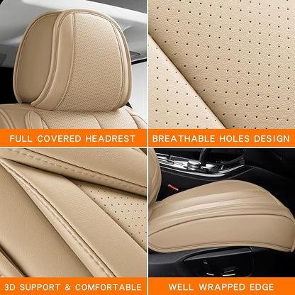 MINGBRON Car Seat Covers Full Set,Black Beige Car Seat Cover, Car Seat Protector Waterproof, Nappa Leather Car Seat Cushion, Fit for Most Cars