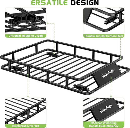 Roof Rack Basket 51" x 36" Heavy Duty Roof Cargo Basket 300 lbs Capacity Steel Roof Basket Vehicle Cargo Rack Luggage Holder Rack for SUV Truck Car Travel Camping Storage