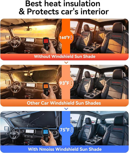 Nmoiss Windshield Sun Shade Umbrella for Jeep - [Vinyl Coating Heat Shield] Protect Car from Sun Rays & Heat Damage Keep Cool and Protect Interior, Spring Structure Edge