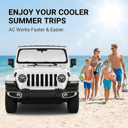 Windshield Sun Shade for Jeep Wrangler JL JLU & Jeep Gladiator 2018-2025 2026 Front Window Shade Custom Fit Sun Visor Foldable Shade Blocks UV Rays Summer Must Have Car Accessories