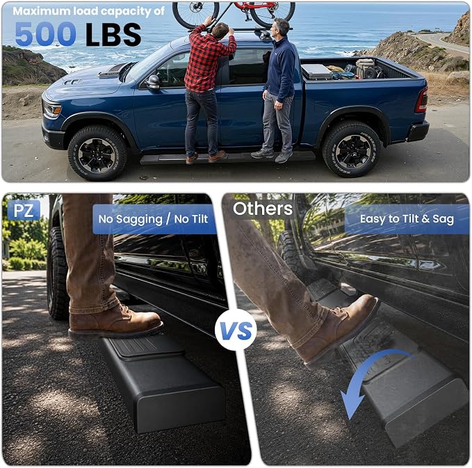 PZ 6.5" Rustproof Running Boards Side Steps Compatible with Chevy Silverado/GMC Sierra 1500 Double Cab 2019-2025,2020-2025 2500HD 3500HD,500LBS Anti-Slip Black Aluminum No Drill Truck Running Boards