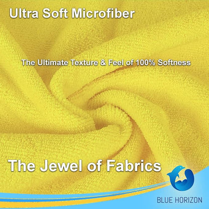 Blue Horizon Microfiber Cleaning Towels, Pack of 24, Ultra Soft Plush Washcloth, All Purpose Premium Microfiber Detailing Cleaning Cloths Reusable Shop Towels (16" x 16", Yellow)