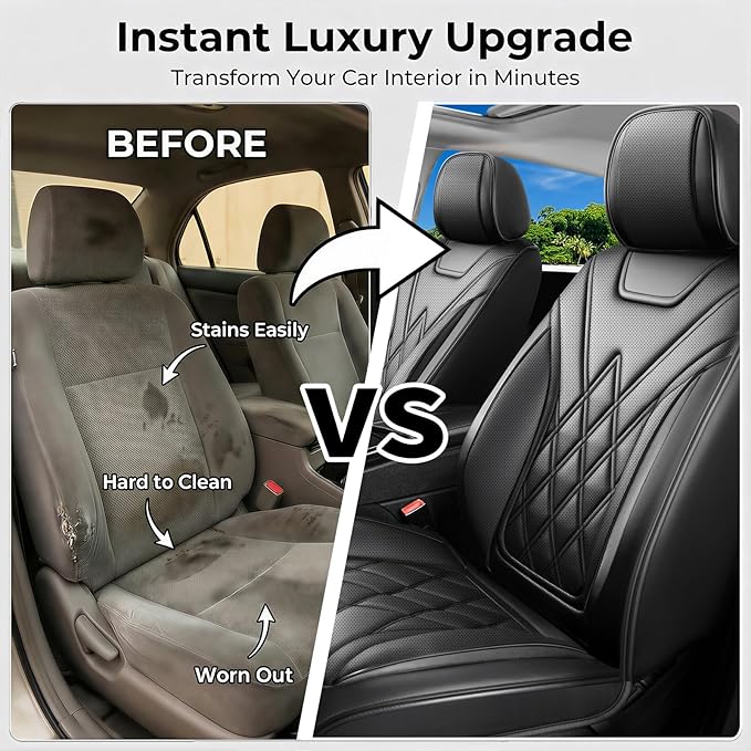 Car Seat Covers Compatible with Hyundai Tucson 2010-2026 - Waterproof & Breathable Luxury Leather All-Weather Seat Cushions Protectors, Airbag Compatible, Only 2 Front seat Covers (Black)