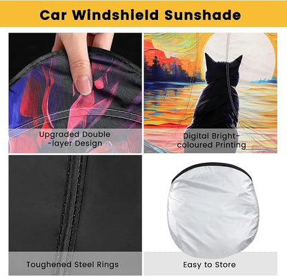 Windshield Sun Shade, Car Sun Shade Windshield, Reflector Sunshade Offers Ultimate Protection for Car Interior, Reflective Polyester Blocks Heat for Sedans, Mini SUVs, Hatchbacks - 57 x 31.5 inches