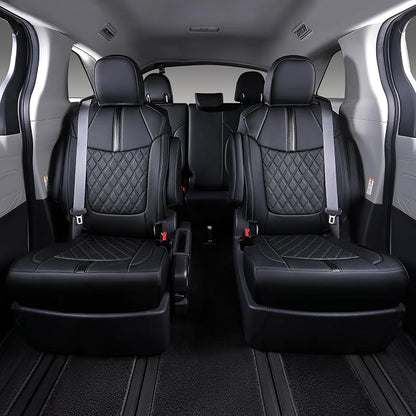 Custom Fit Sienna Seat Covers for 2021-2026 Toyota Sienna 7-Passenger XLE XSE Woodland Limited Platinum [Ottoman Not Covered], Waterproof Faux Leather Full Set Airbag Compatible (Black)